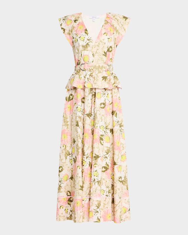 Victoria Floral Belted Peplum Maxi Dress
